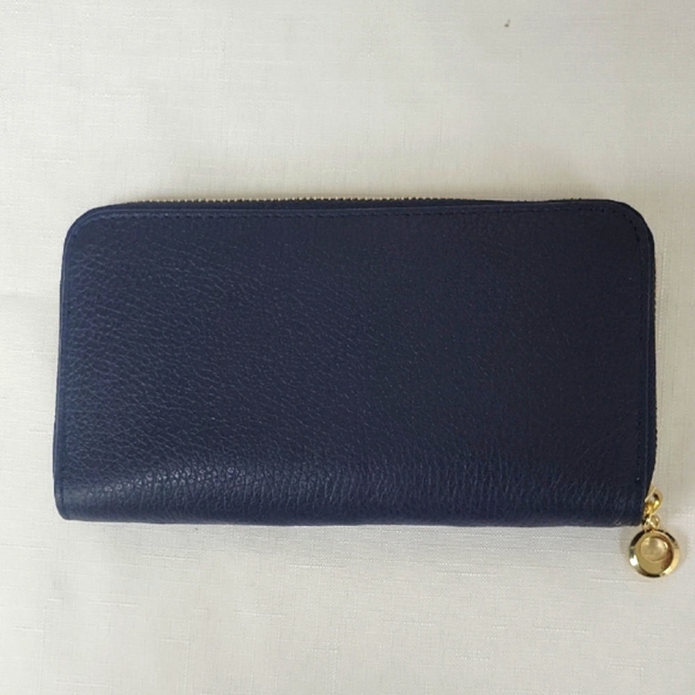 Classic Navy Blue Italian Leather Clutch style Wallet with Gold Zipper - Picture 2 of 6